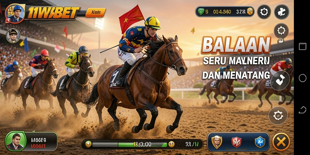 Screenshot utama 11WBET menampilkan aksi balapan yang mendebarkan