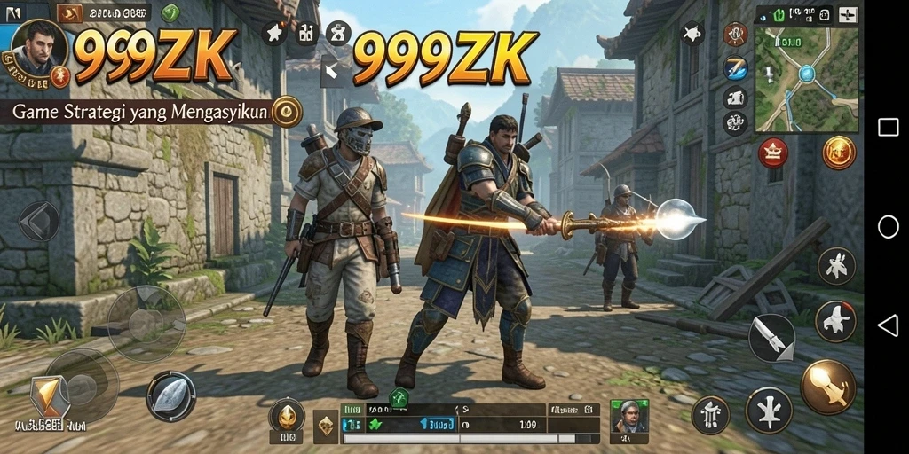 Screenshot utama 999ZK menampilkan aksi seru dalam pertempuran strategi.
