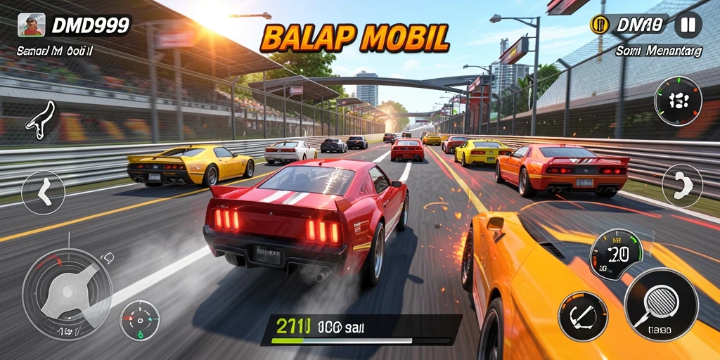 Screenshot gameplay DMD999 menampilkan balapan yang seru dan penuh adrenalin.