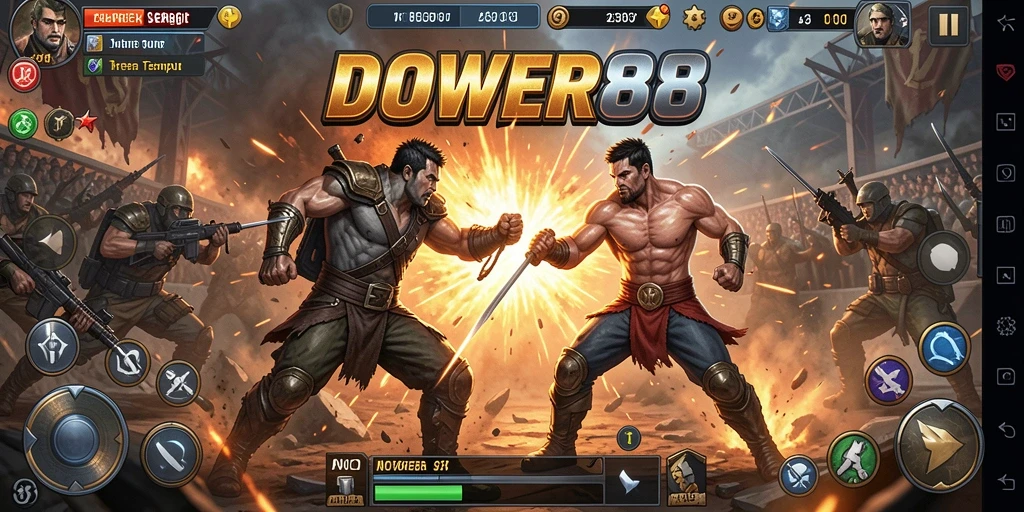 Gameplay DOWER88 yang intens dalam pertarungan arena.