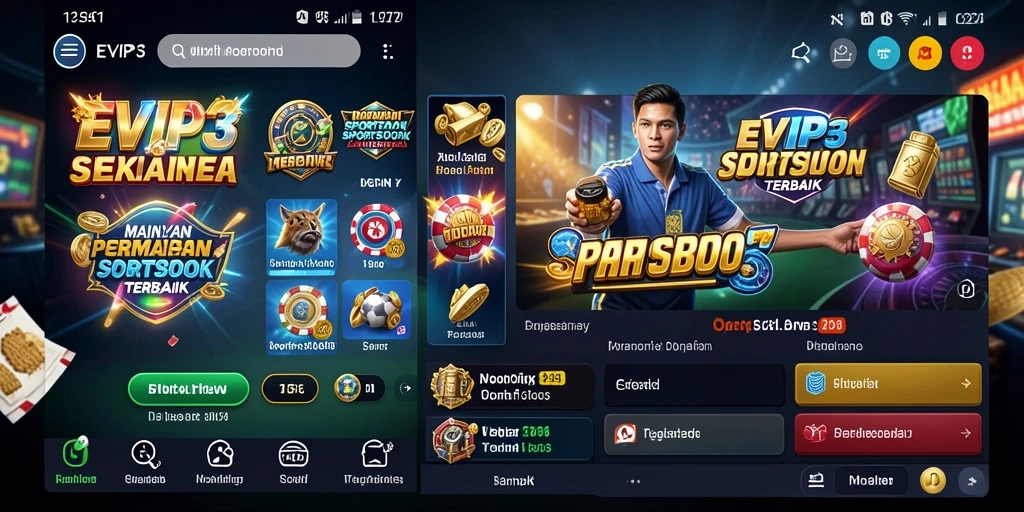 Tampilan utama EVIP3 menampilkan pilihan taruhan olahraga yang beragam.