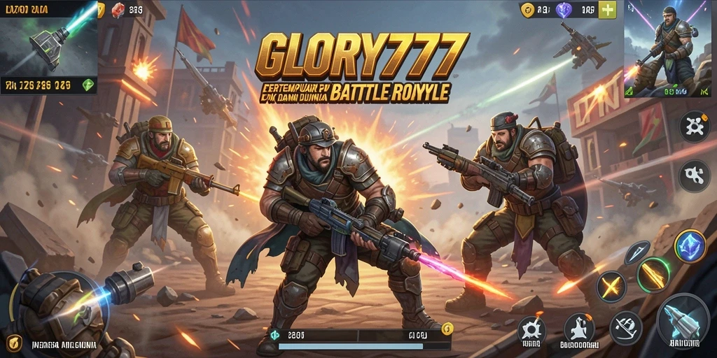 Tampilan aksi seru dalam gameplay GLORY777 Battle Royale.