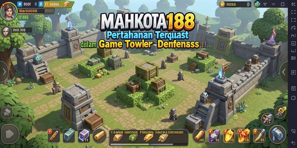 Screenshot gameplay <strong>MAHKOTA188</strong> menampilkan pertahanan menara yang strategis melawan gelombang musuh.
