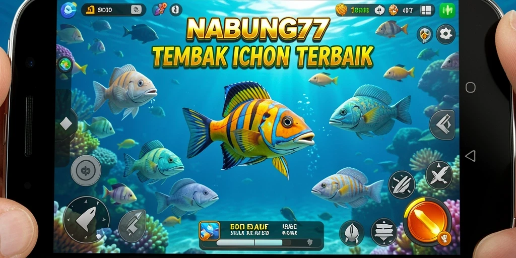 Tampilan gameplay NABUNG77 saat menembak ikan di bawah laut.