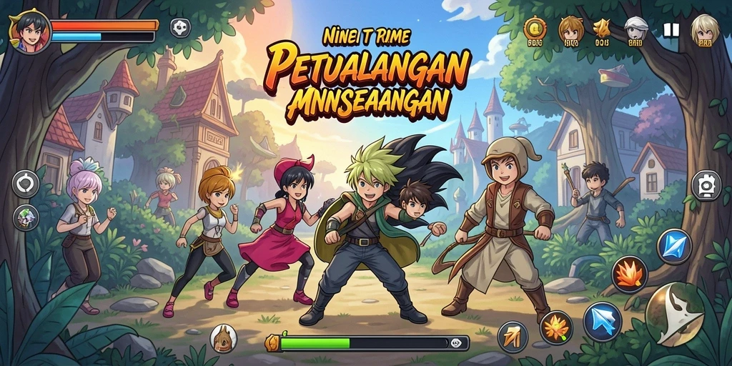 Tampilan gameplay RK55 yang menampilkan aksi seru dan karakter berwarna-warni.
