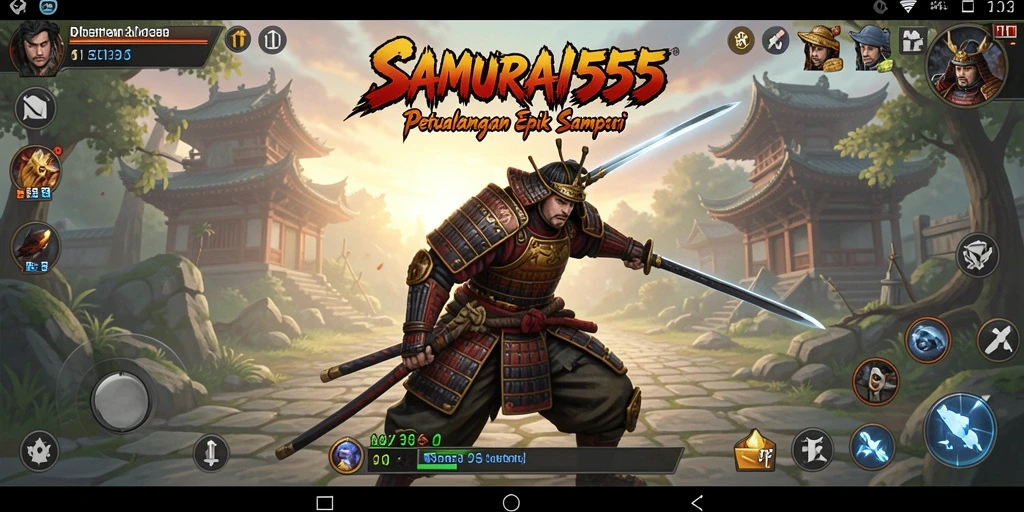 Screenshot gameplay SAMURAI555 menampilkan pertarungan seru di dunia samurai.