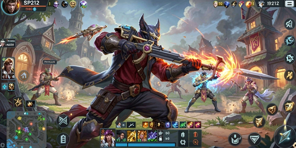 Tangkapan layar menampilkan aksi seru dalam permainan MOBA.
