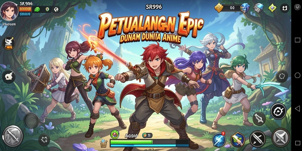 Screenshot utama SR996 menampilkan pertarungan seru antara karakter-karakter Anime.