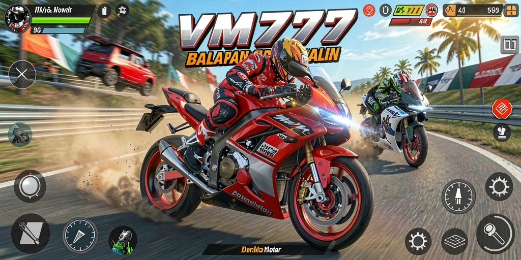 Gameplay balapan motor yang seru dan penuh aksi.