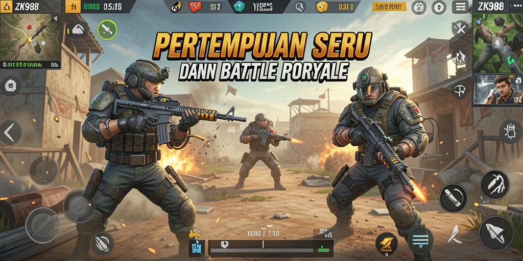 Screenshot ZK988 menampilkan aksi seru pertempuran Battle Royale.